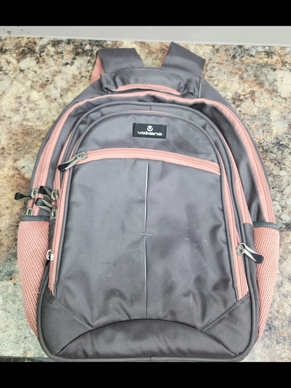 Gray and Pink Women's Backpack with Multiple Pockets